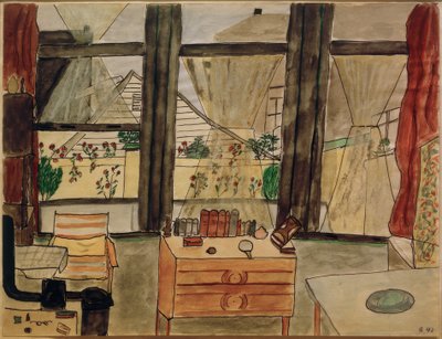 マックス・ベックマンのカーテンの開いた寝室 作： Mathilde Beckmann