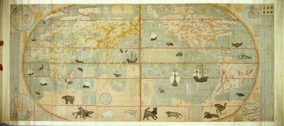 Kunyu Wanguo Quantu 世界の無数の国の地図、1602 年。 作： Matteo Ricci