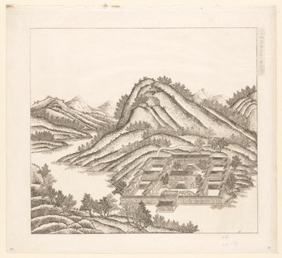 中国承徳 (Jehol) のインペリアル サマー パレスの一部のビュー 作： Matteo Ripa