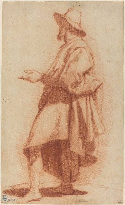 マントと帽子を身に着けている立っている男 作： Matteo Rosselli