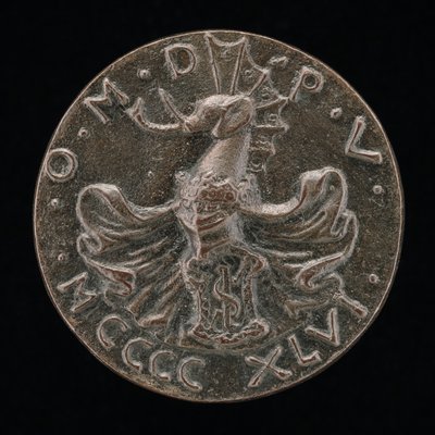 盾、兜、象の紋章、マントリング[逆]、1446年。 作： Matteo di Andrea de Pasti