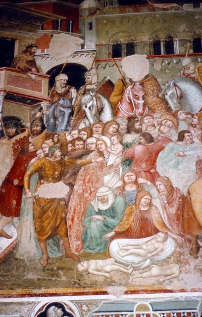 純真無垢な人々の虐殺」 シエナ、サンティアゴスティーノ教会のフレスコ画、1482年   作： Matteo di Giovanni