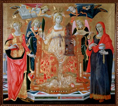 王座の聖バルバラ、マグダラの聖マリア、アレキサンドリアの聖カタリナ - 油彩・パネル 作： Matteo di Giovanni di Bartolo