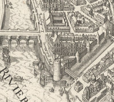 オテル・ドゥ・ヌヴェール、1615年メリアン設計のパリ図に描かれている - David Rumsey 作： マテウス・メリアン