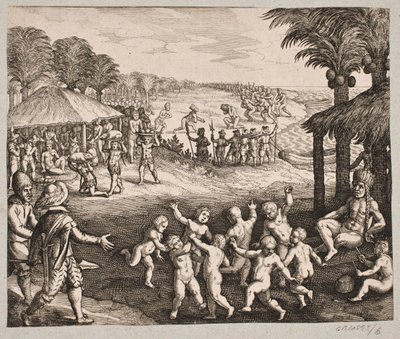 野蛮人が食べ物を提供し、飲み物を準備し、王のために踊ることについて 作： Matthäus Merian d.Æ.