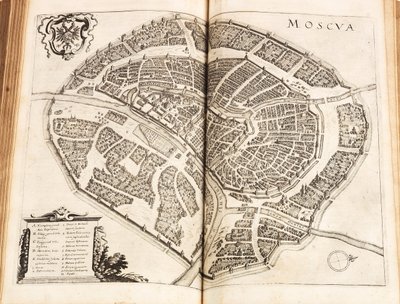 モスクワの地図. 出典: Johann Ludwig Gottfried 著 Newe Archontologia cosmica、1646 年。 作： Matthaus the Elder Merian