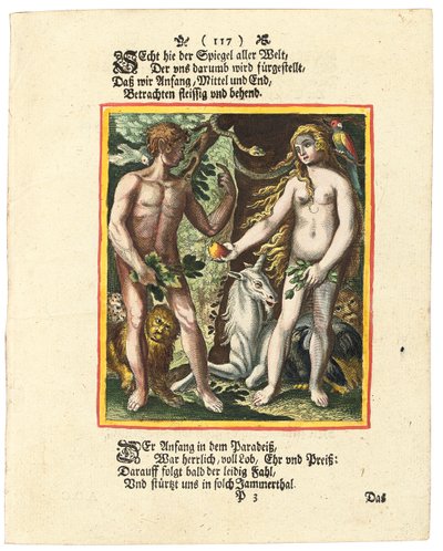 アダムとイブ、c.1700-1725 作： Matthaus Merian