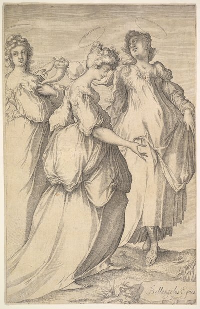 3つのHaloed女性像、ca。 1610-50。 作： Matthaus Merian
