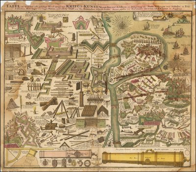 1720年、陸路と海路の戦争術を示すセウター作の寓意的地図 作： マシュー・セッター