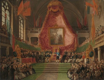 1817 年 10 月 9 日に市庁舎の謁見の間で行われたオラニエ公によるゲント大学の厳粛な就任式 作： Mattheus Ignatius van Bree
