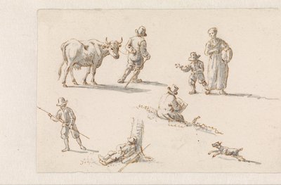 洞窟に避難するアエネアスとディド De Aeneas (シリーズ タイトル) のエピソードを含む絵画のデザイン 作： Mattheus Terwesten