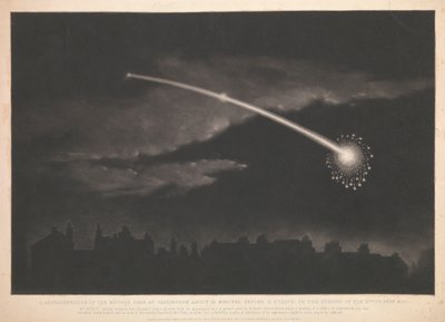 1850年2月11日夜、11時12分前にパディントンで目撃された流星の写真。 作： Matthew Cotes Wyatt