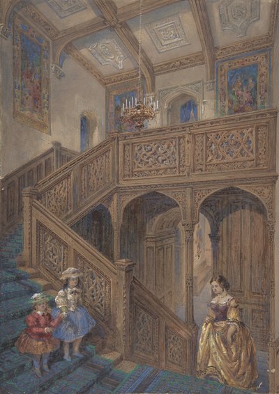 ジャコビアン・スタイルの階段のデザイン（長方形）と建築要素のデザイン（裏面） 1867年頃 作： Matthew Digby Wyatt