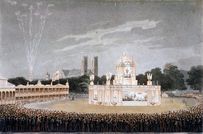 1814年、ロンドン、ウェストミンスターのグリーンパークでの花火大会 作： Matthew Dubourg