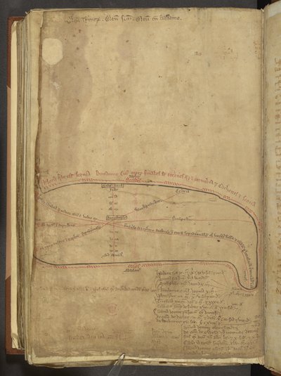 コットン MS Nero D 1 f.187v ローマの軍事道路、「Liber Additamentorum」から、c.1250-54 (ベラム) 作： Matthew Paris