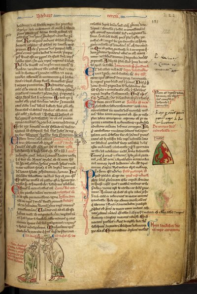 Royal 14 C. VII f.122r ロジャー・ナイジェル、ロンドン司教、エドマンド・オブ・アビントンをカンタベリー大司教として奉献。 作： Matthew Paris