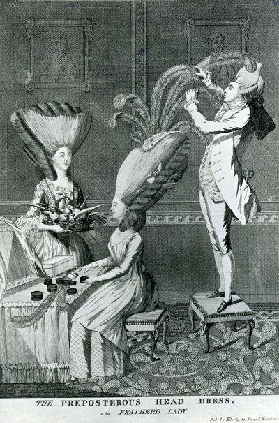Preposterousヘッドドレス、またはFeatherd Lady、1776年 作： Matthew or Matthias Darly