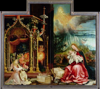 イゼンハイム祭壇画より「キリスト降誕と天使の協奏」中央パネル（油彩・パネル 作： Matthias (c.1480 1528) Grunewald