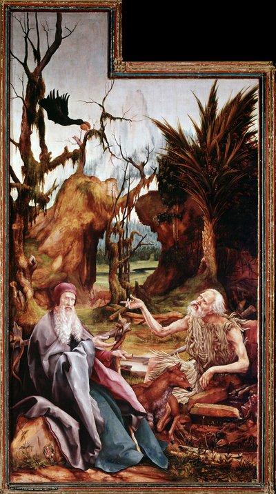 大聖アンソニーと砂漠の聖パウロ、イッセンハイムの祭壇画（油彩・パネル 作： Matthias (c.1480 1528) Grunewald