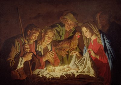 羊飼いの崇拝（キャンバスに油彩） 作： Matthias (c.1600 p.1650) Stomer