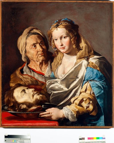 銀板の上に洗礼者ヨハネの頭を載せたサロメ マティアス・ストーム（Matthias Stom）（1600-apres 1655）の絵画 薄さ 100x90 cm ゲネス、ストラーダ・ヌォーヴァ美術館（元パラッツォ・ビアンコ） イタリア 作： Matthias (c.1600 p.1650) Stomer