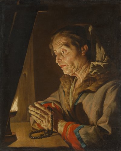 祈る老婦人、1630年代後半または1640年代初頭。 作： Matthias Stomer