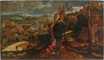 エジプトへの逃走中の残りのある風景、1540-1545。 作： Matthijs Cock