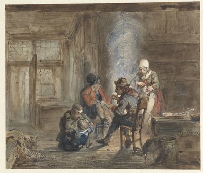 暖炉を囲む家族とのインテリア 作： Matthijs Maris