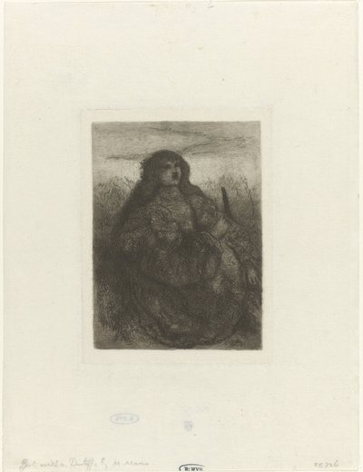 風景の中の女性 糸巻きを持つ女性 作： Matthijs Maris