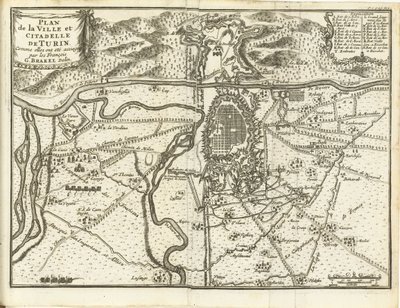 Beleg van Turijn、1706 フランス軍に包囲されたトリノ市と城塞の平面図 (オブジェクトのタイトル) 作： Matthijs Pool (possibly)