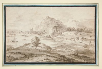 港と街のある山岳風景 作： Matthys Cock