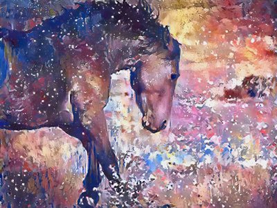 生き生きとした馬の水しぶき 作： 