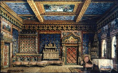 トルストイによる「恐ろしいイワンの死」の舞台美術 作： Matvey Andreyevich Shishkov