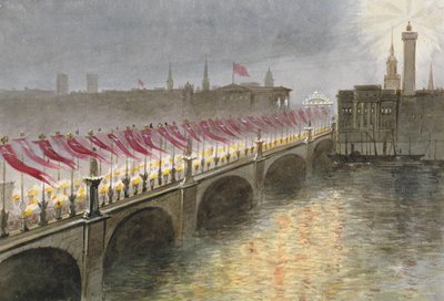 デンマークのアレクサンドラ王女が到着した夜のロンドン・ブリッジの眺め（1863年 作： Maul