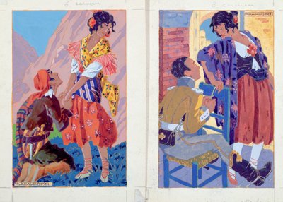 Prosper Merimee（1803-70）による「Carmen」のエディションのイラスト（1930年頃）（紙に水彩とグワッシュ） 作： Maurice Berty