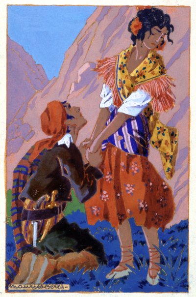 Encontro entre Don Jose e Carmen, c. 1930 (ilustração) 作： Maurice Berty
