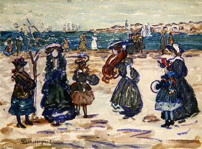 Across the Harbour, Salem (紙にグラファイトの上に水彩とガッシュを重ねたもの) 作： Maurice Brazil Prendergast