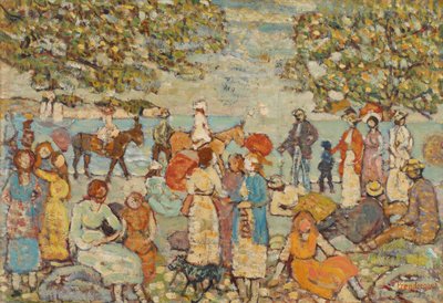 ロバ (またはラバ) とビーチのシーン 作： Maurice Brazil Prendergast
