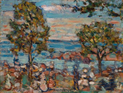 2 本の木のあるビーチのシーン 作： Maurice Brazil Prendergast