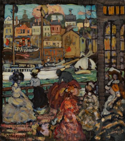 イーストボストンフェリー、1907-10年頃（パネルに油彩） 作： Maurice Brazil Prendergast