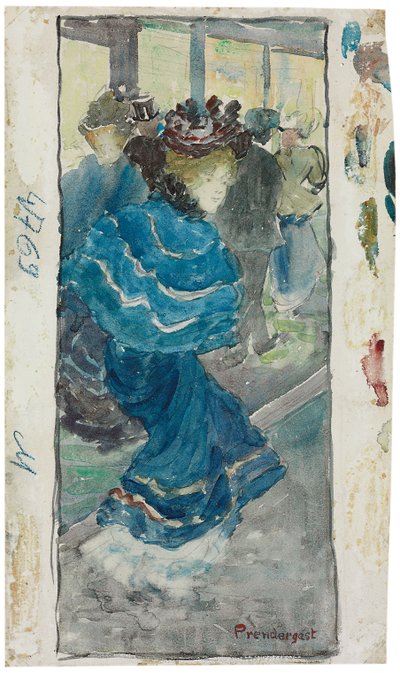 青いドレスのエレガントな女性、1893-94年 作： Maurice Brazil Prendergast