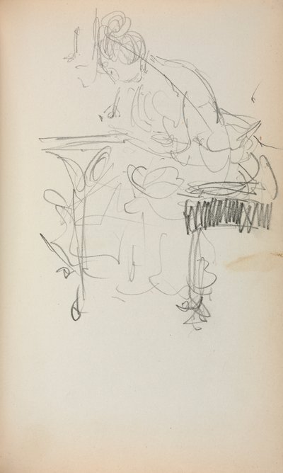 イタリアのスケッチブック：着席女性のソーイング153、1898-1899年。 作： Maurice Brazil Prendergast