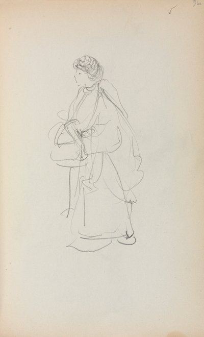 イタリアのスケッチブック：サッチェルを持っている立っている女性56ページ、1898- 1899年。 作： Maurice Brazil Prendergast