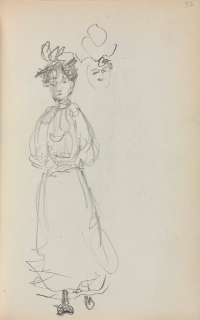 イタリアのスケッチブック：立っている女性、52ページ、1898〜1899年。 作： Maurice Brazil Prendergast