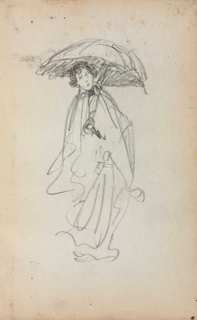 イタリアのスケッチブック：立っている女性と日傘259、1898〜1899ページ。 作： Maurice Brazil Prendergast