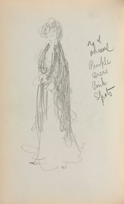 イタリアのスケッチブック：立っている女性とショール53、1898-1899年。 作： Maurice Brazil Prendergast