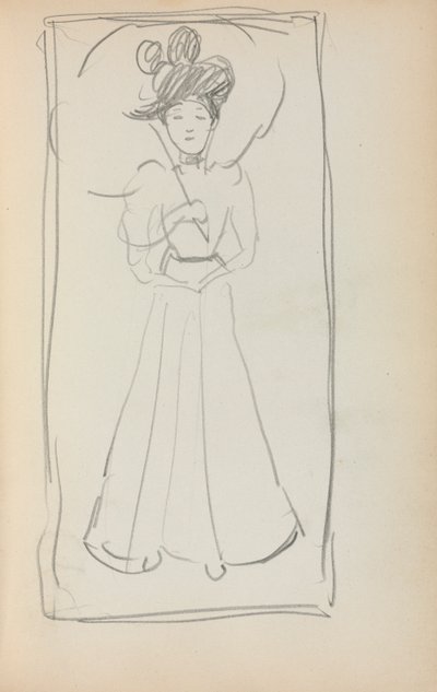 イタリアのスケッチブック：パラソルを持つ立っている女性233、1898〜1899ページ。 作： Maurice Brazil Prendergast