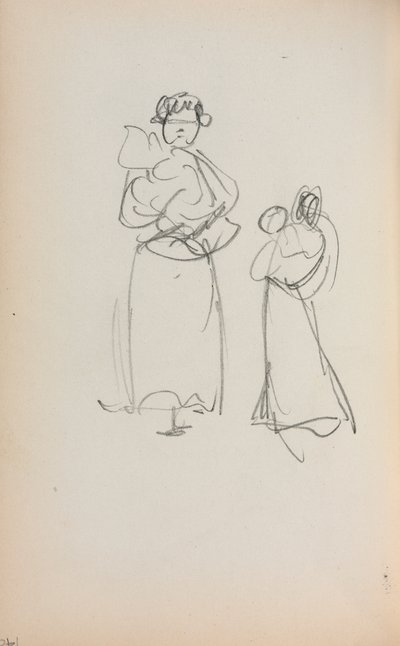 イタリアのスケッチブック：幼児を抱く二人の立っている女性140ページ、1898- 1899年。 作： Maurice Brazil Prendergast