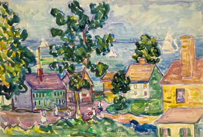ニュー イングランド コースタル ビレッジ、カリフォルニア州。 1915-1918。 作： Maurice Brazil Prendergast