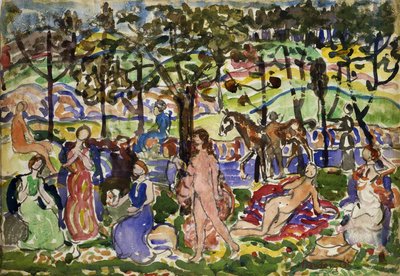 公園の風景、1915-1918年頃。 作： Maurice Brazil Prendergast